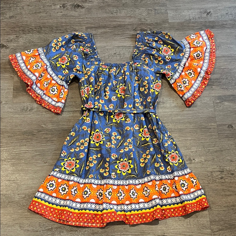 Joie Chloris Bohemian Floral Flutter Sleeve Mini Dress in Baja Blue M - Picture 5 of 6